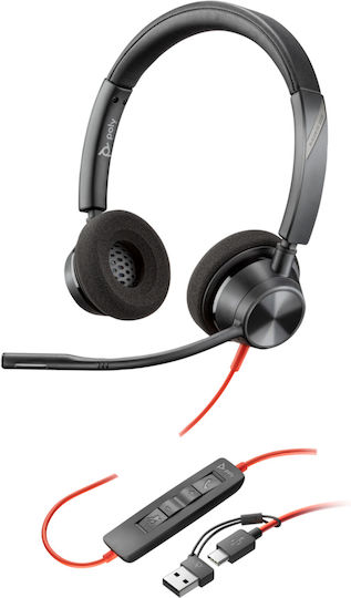 POLY Στερεοφωνικά ακουστικά Blackwire 3320 USB-C +Προσαρμογέας USB-C/A