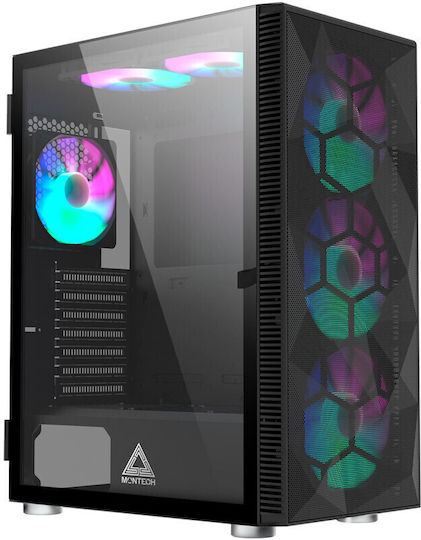 Montech X3 Mesh Gaming Midi Tower Κουτί Υπολογιστή με Πλαϊνό Παράθυρο και RGB Φωτισμό Μαύρο X3MESHB