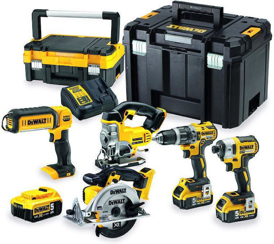 Dewalt DCK551P3T Σετ Δισκοπρίονο & Δραπανοκατσάβιδο & Παλμικό Κατσαβίδι & Σέγα & Φακός 18V με 3 Μπαταρίες 5Ah και Θήκη