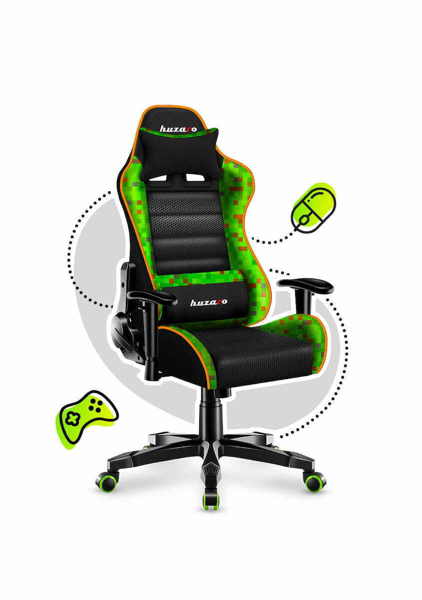 Huzaro Ranger 6.0 Child Pixel Mesh Καρέκλα Gaming Δερματίνης με Ρυθμιζόμενα Μπράτσα Μαύρο/Πράσινο
