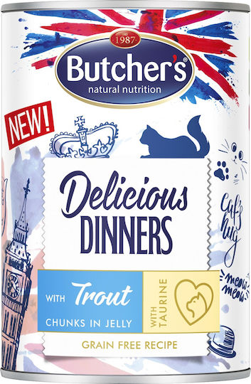 BUTCHER'S Delicious Dinners Pieces with trout in jelly - wet cat food - 400g